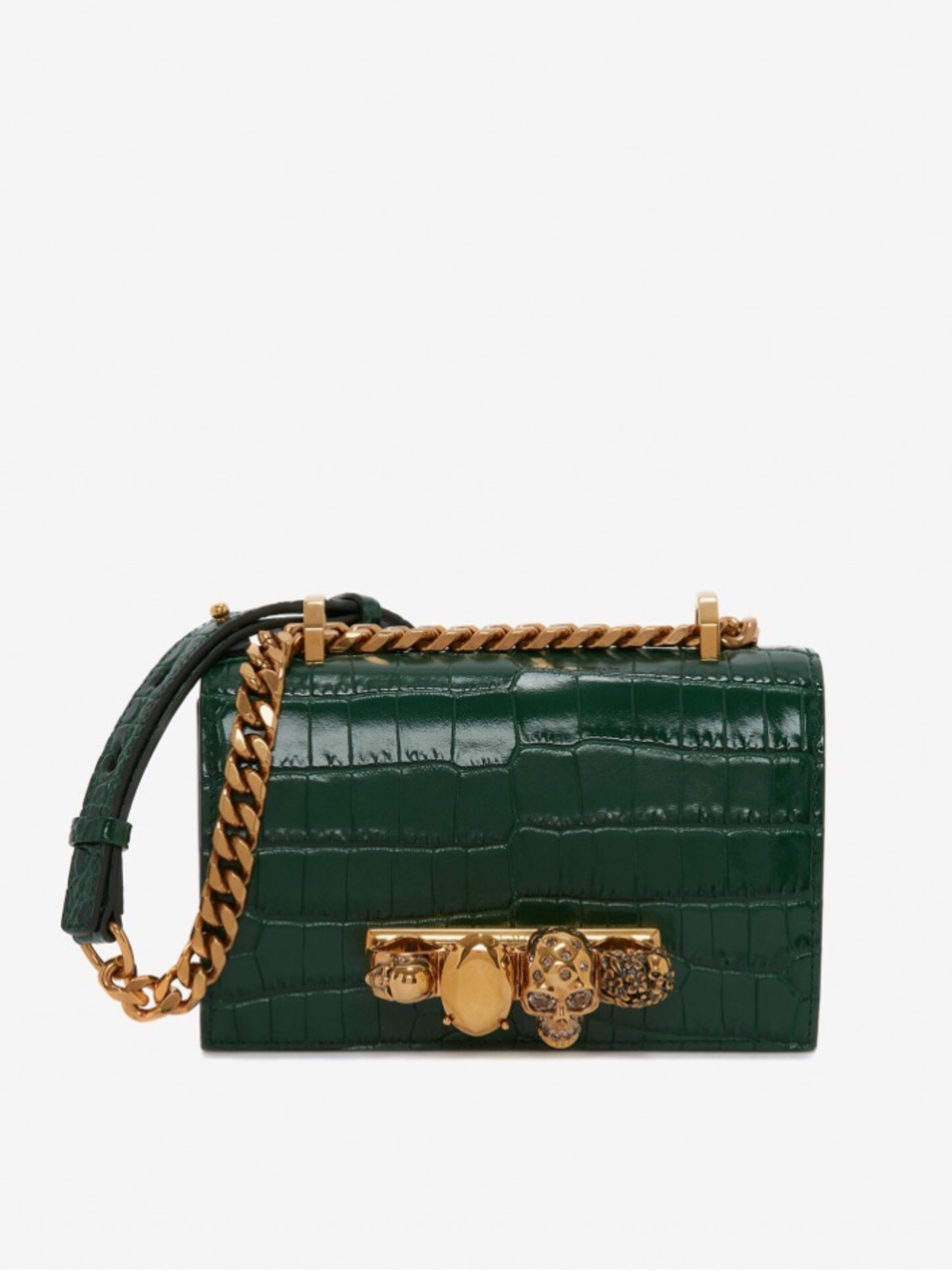 ALEXANDER MCQUEEN ‘Mini Jeweled Croc Satchel’ in Emerald/Gold